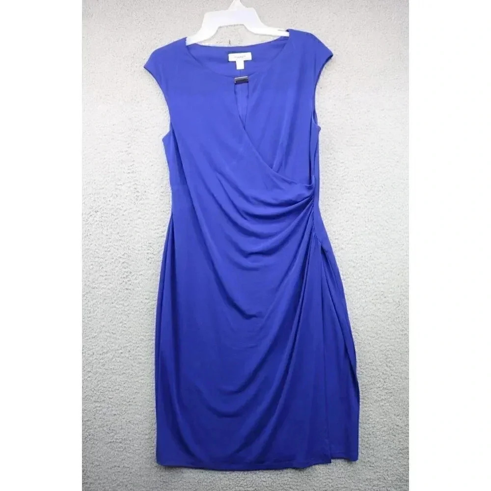 Dressbarn Ruched Faux Wrap Dress-Size 10-Royal Blue
